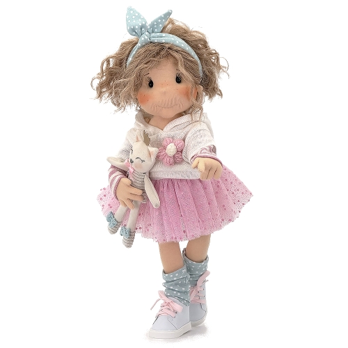 Lalka 38 cm Lullu Dolls Nela w ubranku, maskotka Koteczek, 3 warianty wyboru, na zdjęciu wariant 3 kolekcjonerski
