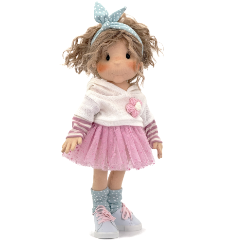 Dzianinowe skarpetki miętowe dla lalki Lullu Dolls w malutkie białe kropeczki