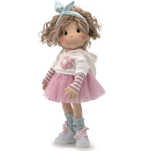 Spódnica tiulowa różowa dla lalki Lullu Dolls uszyta z połyskującego tiulu