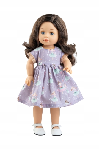 Lalka Hiszpańska 42 cm Paola Reina Soy Tu 06119 Emily, klasyczna, cała z winylu, brązowe włosy, zamyka oczy, sukienka, majteczki, buciki