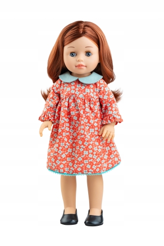 Lalka Hiszpańska 42 cm Paola Reina Soy Tu 06120 Becca, klasyczna, cała z winylu, kasztanowe włosy, zamyka oczy, sukienka, majteczki, buciki