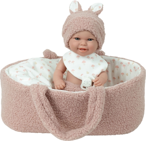 Lalka Hiszpańska 33 cm Arias 50973, bobas dziewczynka, czapeczka, śliniaczek, majteczki, nosidełko z podusią