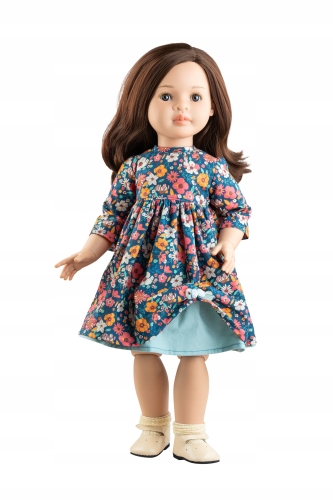Lalka Hiszpańska 60 cm Paola Reina Las Reinas 06580 Lidia, cała z winylu, przegubowa ruchome stawy, brązowe włosy, sukienka, skarpetki, majteczki, buciki