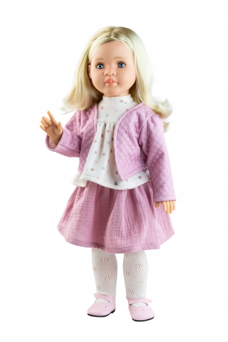 Lalka Hiszpańska 60 cm Paola Reina Las Reinas 06582 Alma, cała z winylu, przegubowa ruchome stawy, blond włosy, marynarka, bluzeczka, spódniczka, majteczki, buciki