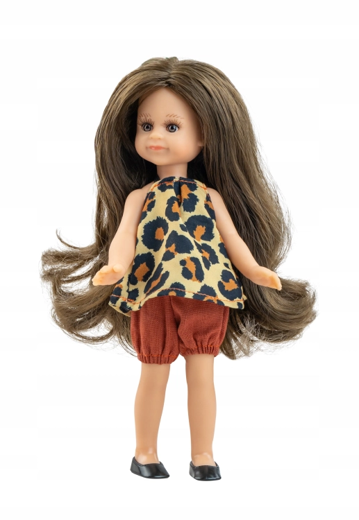 Lalka Hiszpańska 21 cm Paola Reina Mini Amigas 02140 Nahia, cała z winylu, brązowe włosy, bluzeczka, spodenki bloomersy, buciki