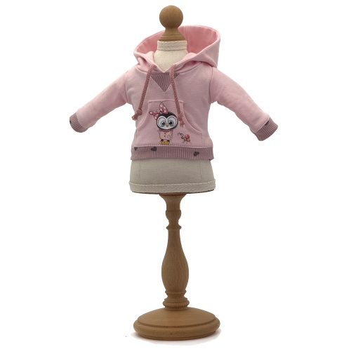 Bluza z kapturem dla lalki 38 cm Lullu Dolls, różowa z aplikacją i kieszenią na przodzie