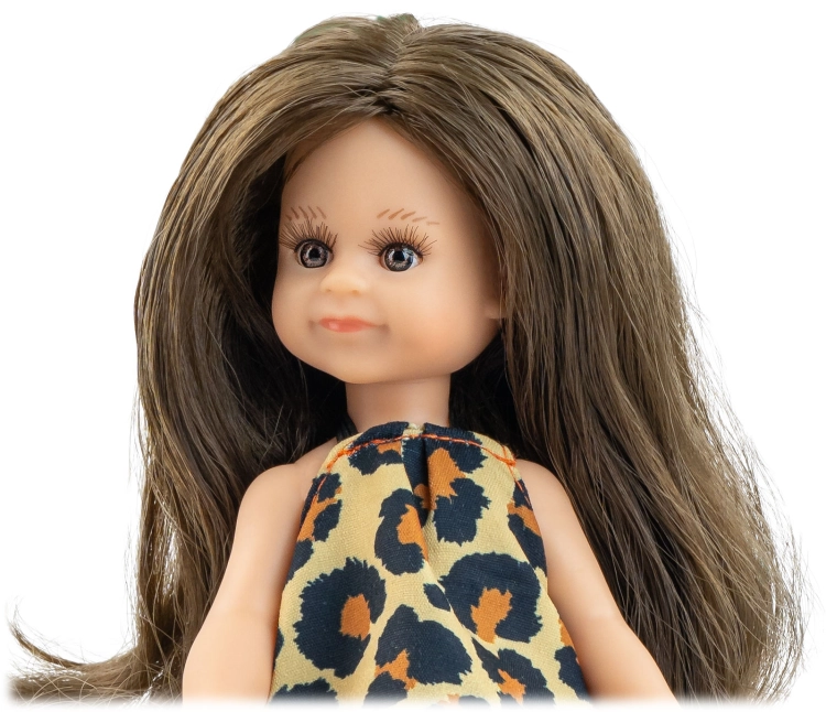Lalka Hiszpańska 21 cm Paola Reina Mini Amigas 02140 Nahia, cała z winylu, brązowe włosy, bluzeczka, spodenki bloomersy, buciki