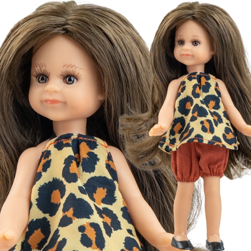 Lalka Hiszpańska 21 cm Paola Reina Mini Amigas 02140 Nahia, cała z winylu, brązowe włosy, bluzeczka, spodenki bloomersy, buciki