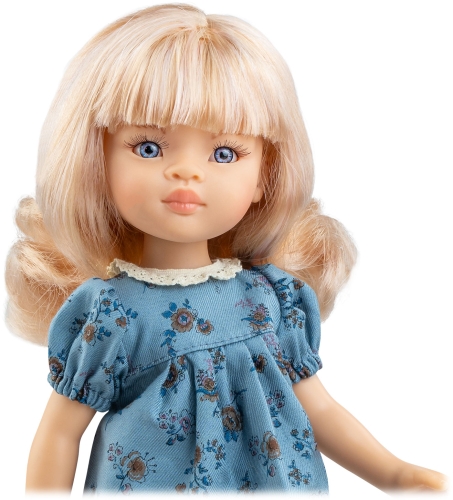 Lalka Hiszpańska 32 cm Paola Reina Amigas 04735 Roxana, klasyczna, cała z winylu, niebieskie oczy, blond włosy z grzywką, sukienka, buciki