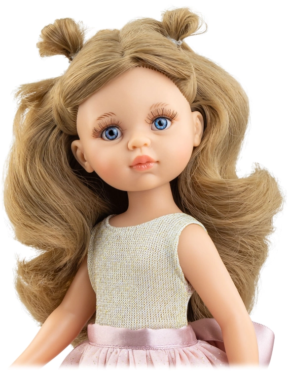Lalka Hiszpańska 32 cm Paola Reina Amigas 04448 Carla, klasyczna, cała z winylu, niebieskie oczy, blond włosy, bluzka, tiulowa spódniczka, różowe rajstopki, buciki