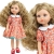 Lalka Hiszpańska 32 cm Paola Reina Amigas 04723 Carla, klasyczna, cała z winylu, niebieskie oczy, kręcone blond włosy, czerwona sukienka w niebieskie kwiatuszki z białym kołnierzykiem, buciki