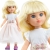 Lalka Hiszpańska 32 cm Paola Reina Amigas 04734 Clara, klasyczna, cała z winylu, niebieskie oczy, blond włosy z grzywką, bluzka, długa spódnica, majteczki, buciki
