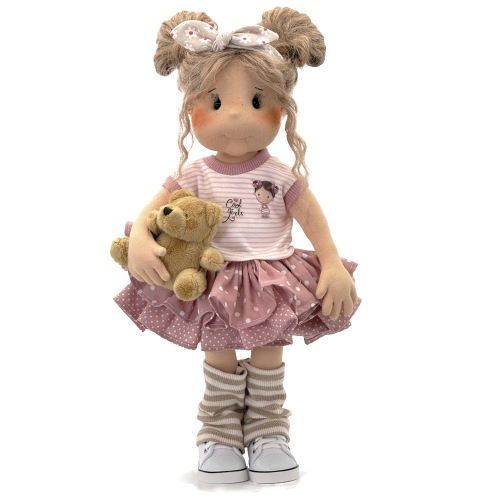 Bluzka Cool Girls dla lalki 38 cm Lullu Dolls, krótki rękaw, w paseczki, z aplikacją