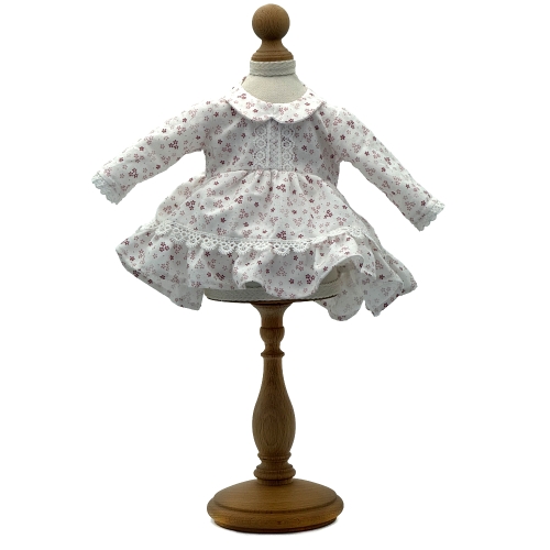 Sukienka w kwiatuszki dla lalki 38 cm Lullu Dolls, z kołnierzykiem, długi rękaw, ozdobiona koronką