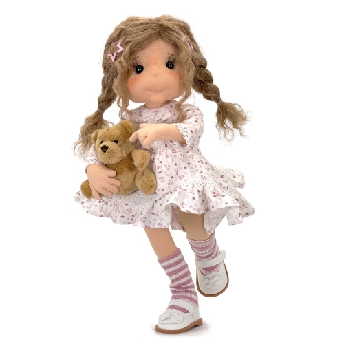 Sukienka w kwiatuszki dla lalki 38 cm Lullu Dolls, z kołnierzykiem, długi rękaw, ozdobiona koronką