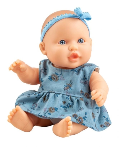 Lalka Hiszpańska 21 cm Paola Reina 30218 Peques, bobas cały z winylu, dziewczynka, sukienka, opaska na głowę, majteczki