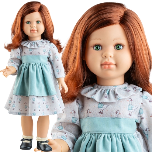 Lalka Hiszpańska 60 cm Paola Reina Las Reinas 06581 Sandra, cała z winylu, przegubowa ruchome stawy, kasztanowe włosy, sukienka, skarpetki, majteczki, buciki