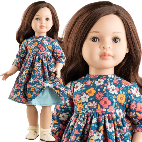 Lalka Hiszpańska 60 cm Paola Reina Las Reinas 06580 Lidia, cała z winylu, przegubowa ruchome stawy, brązowe włosy, sukienka, skarpetki, majteczki, buciki