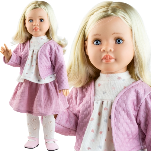 Lalka Hiszpańska 60 cm Paola Reina Las Reinas 06582 Alma, cała z winylu, przegubowa ruchome stawy, blond włosy, marynarka, bluzeczka, spódniczka, majteczki, buciki