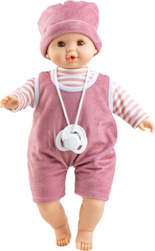 Lalka Hiszpańska 36 cm Paola Reina 08062 Alex, bobas miękki brzuszek, zamyka oczy, płacze, mówi: mama, papa, bez włosów, czapeczka, bluzka, rampers, magnetyczny smoczek