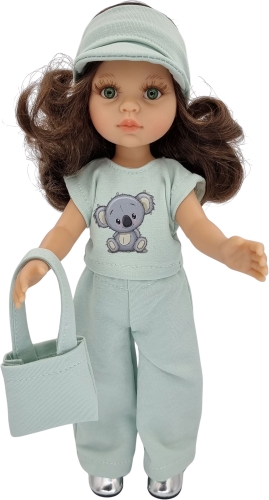 Komplet dla lalki Paola Reina Amigas 32 cm, opaska z daszkiem, bluzeczka, spodnie, torebka