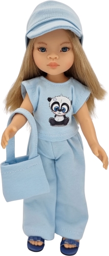 Komplet dla lalki Paola Reina Amigas 32 cm, opaska z daszkiem, bluzeczka, spodnie, torebka