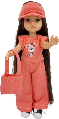 Komplet dla lalki Paola Reina Amigas 32 cm, opaska z daszkiem, bluzeczka, spodnie, torebka
