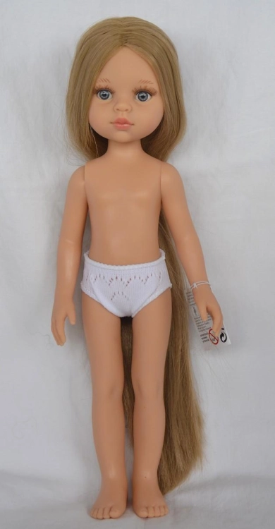 Lalka Hiszpańska 32 cm Paola Reina Amigas 32212 Carla, klasyczna, cała z winylu, w majteczkach, bez ubranka, długie blond włosy, niebieskie oczy