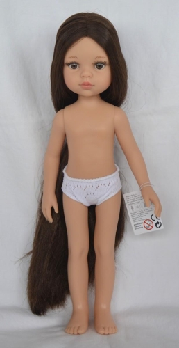 Lalka Hiszpańska 32 cm Paola Reina Amigas 32213 Carol, klasyczna, cała z winylu, w majteczkach, bez ubranka, długie brązowe włosy, brązowe oczy