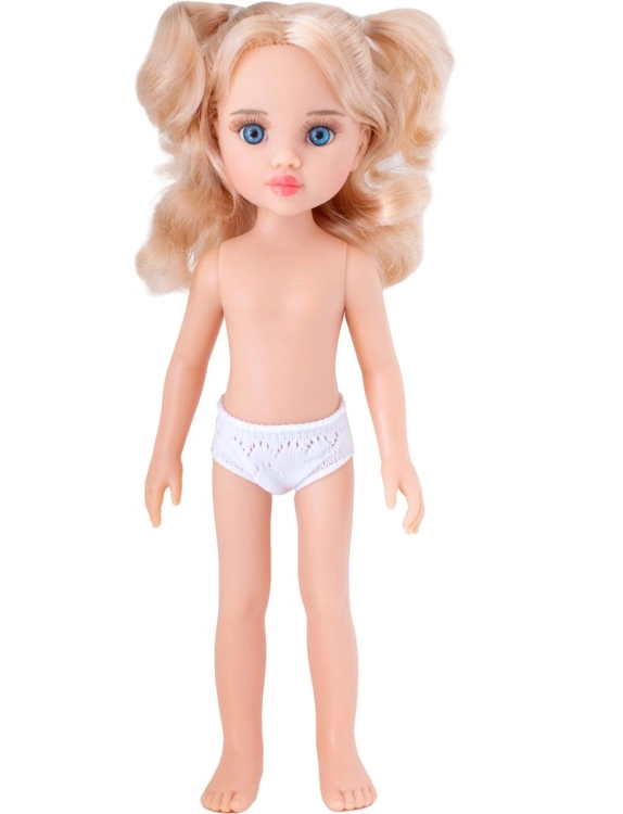 Lalka Hiszpańska 32 cm Paola Reina Amigas 32706 Clara, klasyczna, cała z winylu, w majteczkach, bez ubranka, jasne włosy w perłowym odcieniu, niebieskie oczy