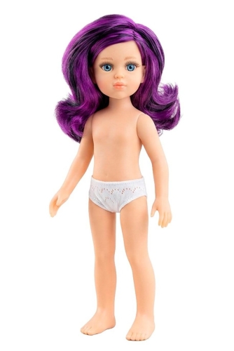 Lalka Hiszpańska 32 cm Paola Reina Amigas 32540 Coti, klasyczna, cała z winylu, w majteczkach, bez ubranka, fioletowe włosy z ciemnymi pasemkami, niebieskie oczy