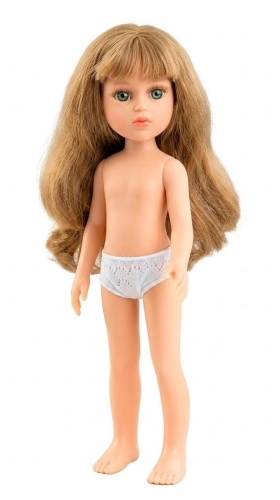 Lalka Hiszpańska 32 cm Paola Reina Amigas 32729 Kiara, klasyczna, cała z winylu, w majteczkach, bez ubranka, ciemnoblond włosy z grzywką, zielone oczy