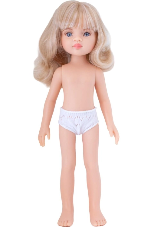 Lalka Hiszpańska 32 cm Paola Reina Amigas Roxana 32735, klasyczna, cała z winylu, w majteczkach, bez ubranka, jasnoblond włosy z grzywką, niebieskie oczy