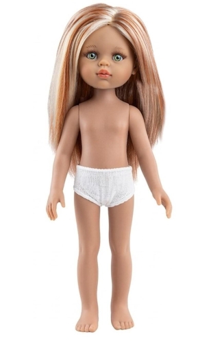 Lalka Hiszpańska 32 cm Paola Reina Amigas Caya 32724, klasyczna, cała z winylu, śniada skóra, w majteczkach, bez ubranka, włosy w pasemkach, zielone oczy