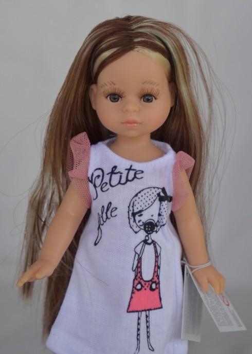 Lalka Hiszpańska 21 cm Paola Reina Mini Amigas 02107-B Judith, cała z winylu, długie  włosy z pasemkami, sukienka, majteczki, buciki