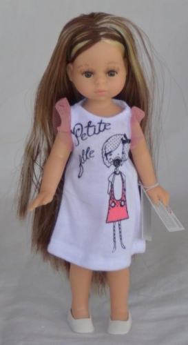 Lalka Hiszpańska 21 cm Paola Reina Mini Amigas 02107-B Judith, cała z winylu, długie  włosy z pasemkami, sukienka, majteczki, buciki