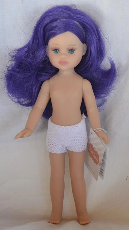 Lalka Hiszpańska 21 cm Paola Reina Mini Amigas Maria Jose w majteczkach, bez ubranka 21139, niebieskie oczy, niebieskie włosy