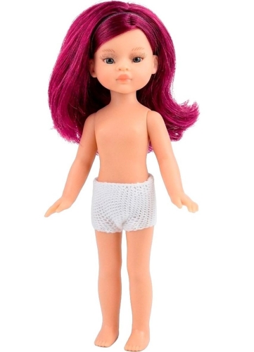 Lalka Hiszpańska 21 cm Paola Reina Mini Amigas Martina w majteczkach, bez ubranka 21129, niebieskie oczy, bordowe włosy