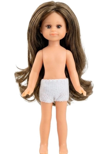 Lalka Hiszpańska 21 cm Paola Reina Mini Amigas Nahia w majteczkach, bez ubranka 21140, brązowe oczy, brązowe włosy