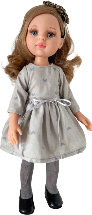 Lalka Hiszpańska 32 cm Paola Reina Amigas 78030, klasyczna, cała z winylu, niebieskie oczy, blond włosy, sukienka, opaska na głowę, rajstopki, buciki