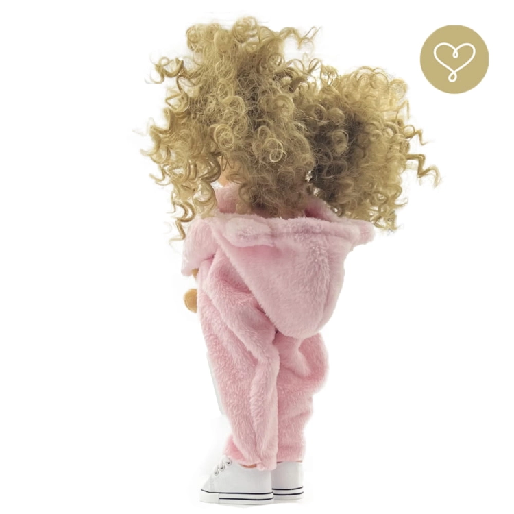 Lalka 38 cm Lullu Dolls Miśka, 3 warianty wyboru, na zdjęciu wariant 2 ruchomy szkielet, kombinezon, buciki, opaska z uszkami, włosy syntetyczne, zabawka misio Zdzisio