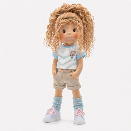 Bluzka Gabi 2 dla lalki 38 cm Lullu Dolls, krótki rękaw, w paseczki, z aplikacją