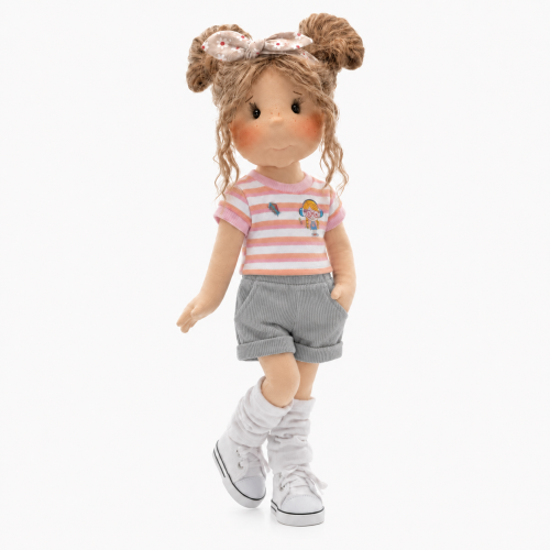 Bluzka Gabi dla lalki 38 cm Lullu Dolls, krótki rękaw, w paseczki, z aplikacją