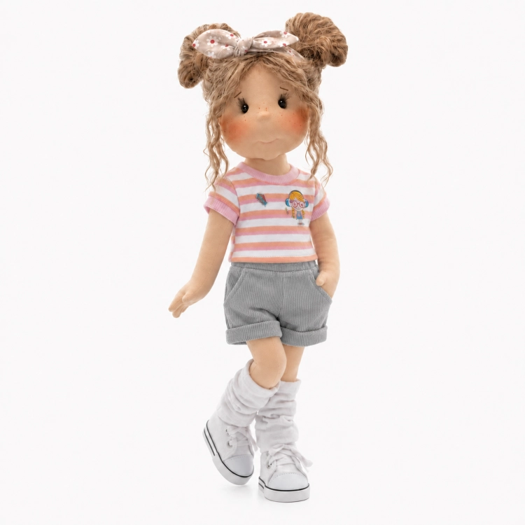 Bluzka Gabi dla lalki 38 cm Lullu Dolls, krótki rękaw, w paseczki, z aplikacją
