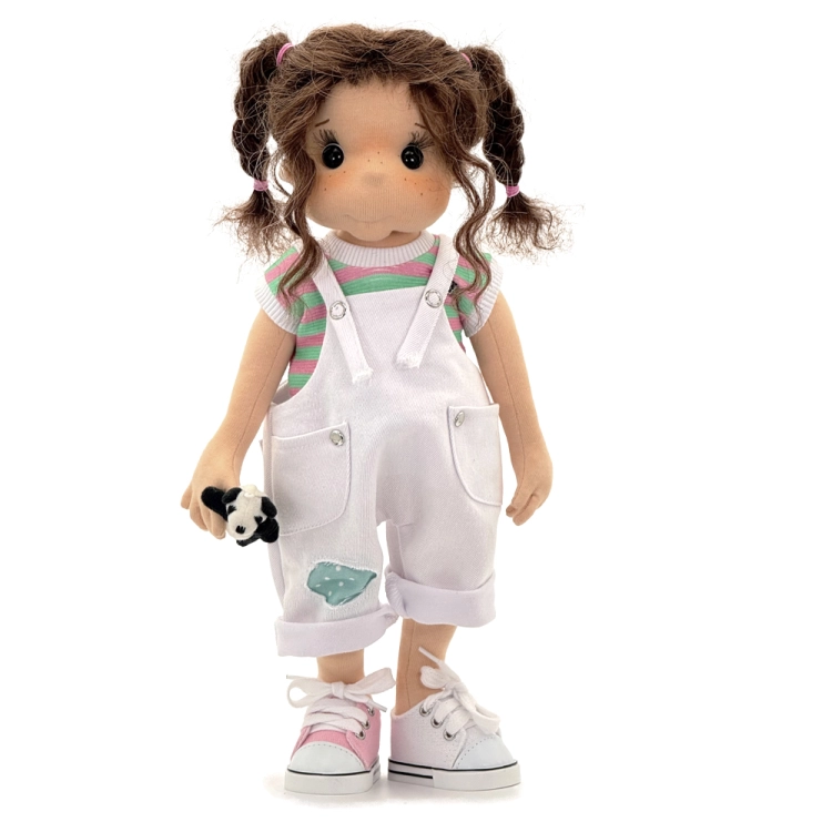 Spodnie ogrodniczki 9 dla lalki 38 cm Lullu Dolls, biały jeans, kieszenie, szelki