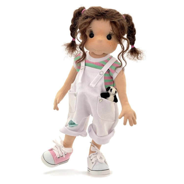 Spodnie ogrodniczki 9 dla lalki 38 cm Lullu Dolls, biały jeans, kieszenie, szelki