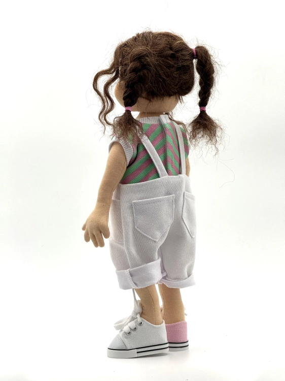 Spodnie ogrodniczki 9 dla lalki 38 cm Lullu Dolls, biały jeans, kieszenie, szelki