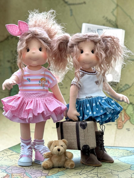 Spódnica niebieska kropki dla lalki 38 cm Lullu Dolls, bawełniana, w kropki, z falbanami