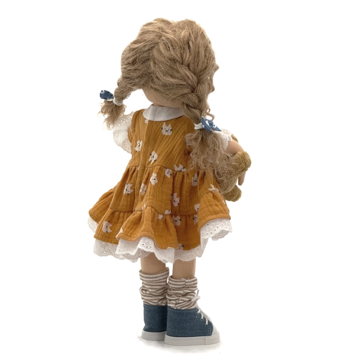 Sukienka Balbinka dla lalki Lullu Dolls 38 cm, bawełniana sukienka wykończona koronką z kołnierzykiem i falbanką
