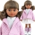 Lalka Hiszpańska 32 cm Paola Reina Amigas 047322 Kim, klasyczna, cała z winylu, ciemna skóra, brązowe oczy, brązowe włosy spięte w dwa kucyki, kurteczka,bluzka, spódniczka, majteczki, ocieplacze na nogi, buciki